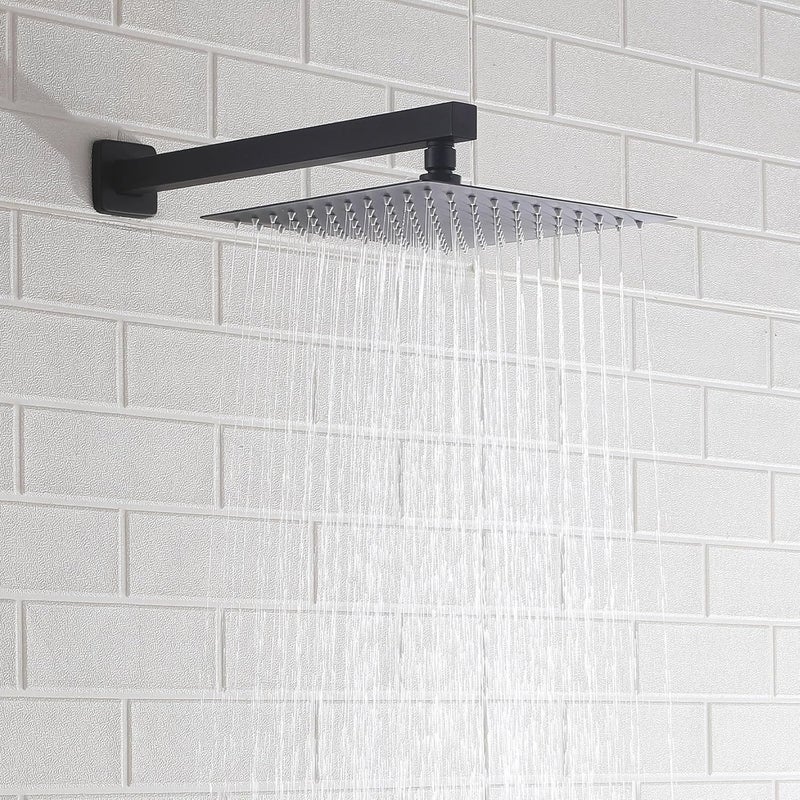 Aqua Access 16 Inch Rain Shower Head Extension Arm with Flange, Matte Black, Made of SUS 304 Stainless Steel, Square Shower Arm Wall Mounted, Rainfall Shower Arm for Morden Bathroom - Image 2